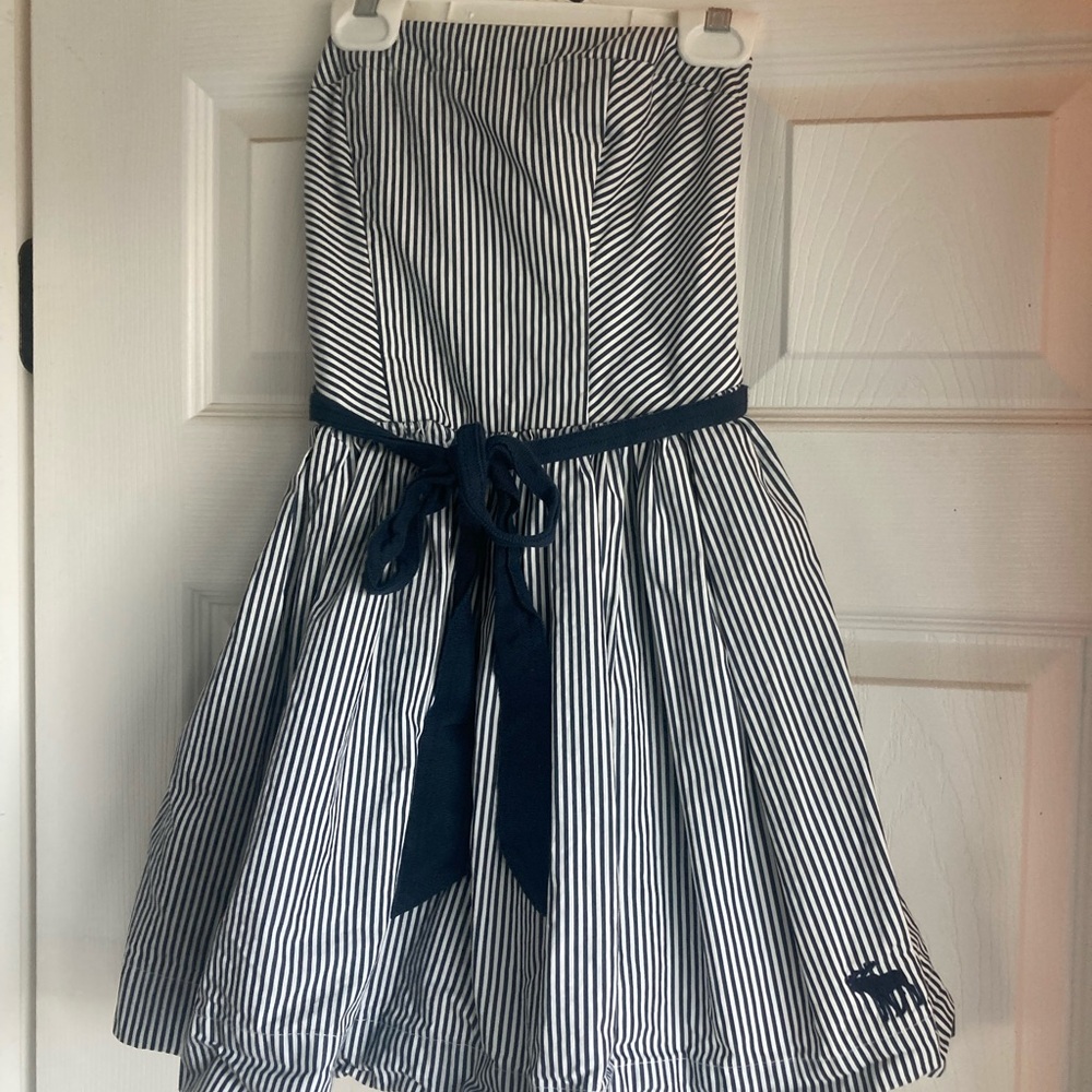 Abercrombie Strapless Mini Dress, Striped Navy and White